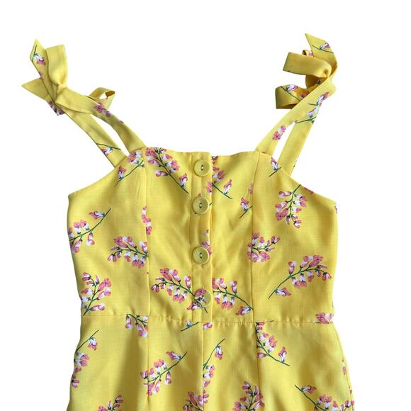 GB Girls Floral Yellow Jumpsuit Wide Leg Pants Tie Sleeve Girls size 12 - Picture 2 of 5